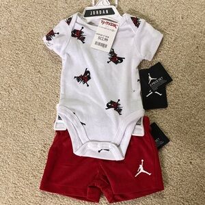 Jordan White and Red Infant Bodysuit Set